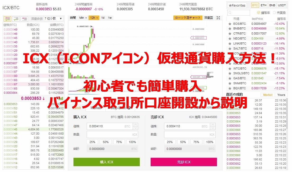 ICX（ICONアイコン）仮想通貨購入方法！初心者でも簡単購入、バイナンス取引所口座開設から説明